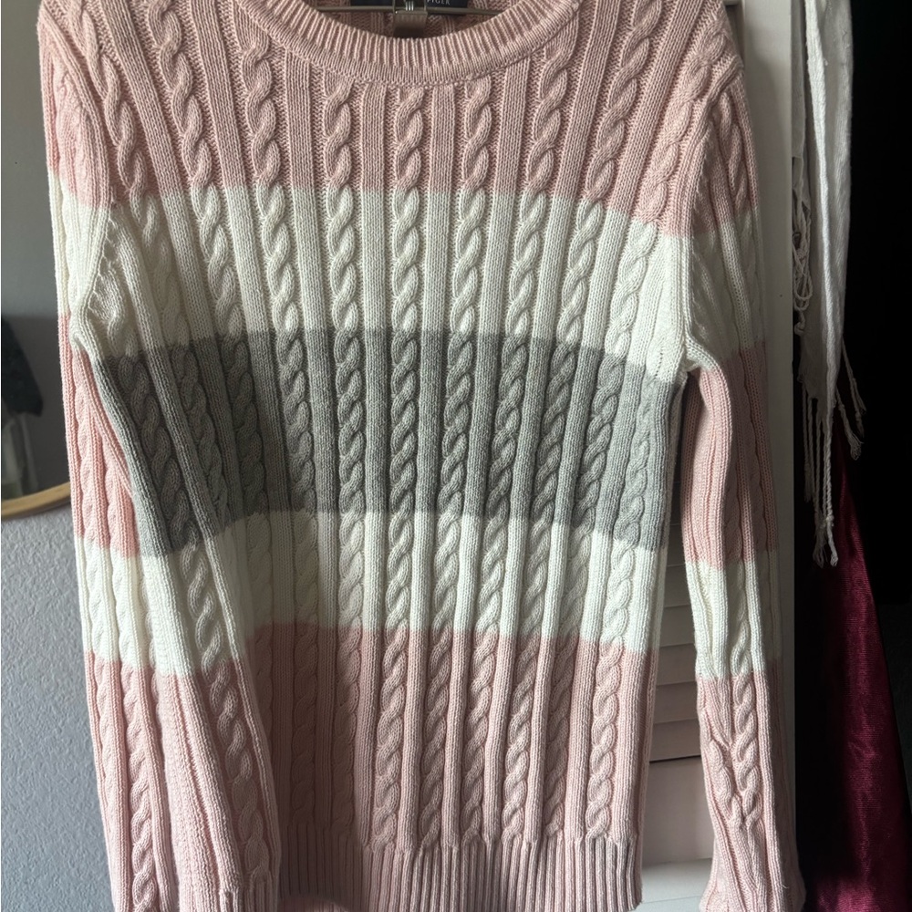 TH Pink and Gray Cable Knit Sweater